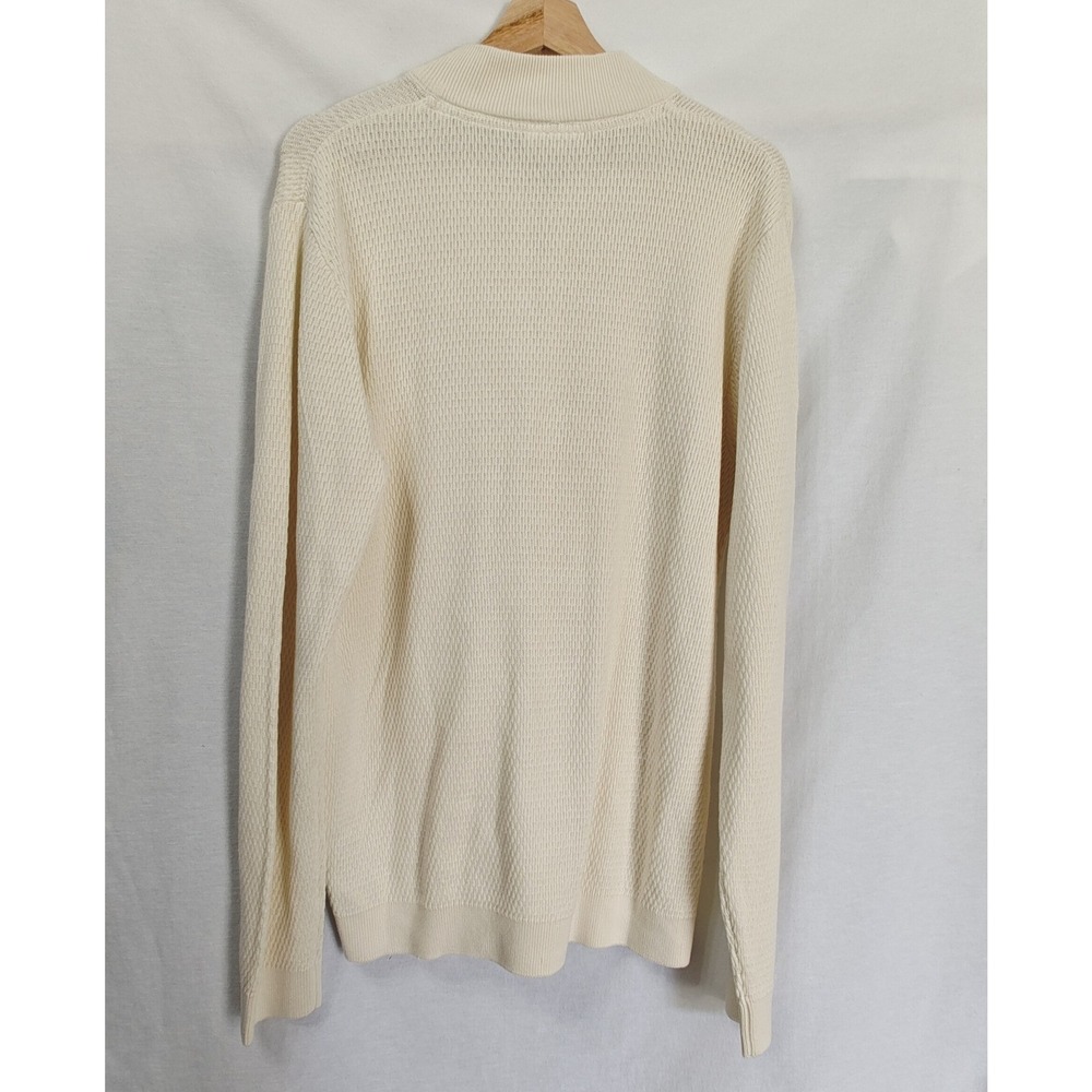 Lindbergh White Textured Knit Full Zip Baseball Bomber Sweater Cardigan Cream L - Picture 2 of 10